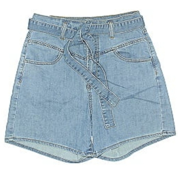 S.o.n.g Paperbag Stretch High Waist Denim Shorts Belted 13/31 Summer Casual - Picture 1 of 5